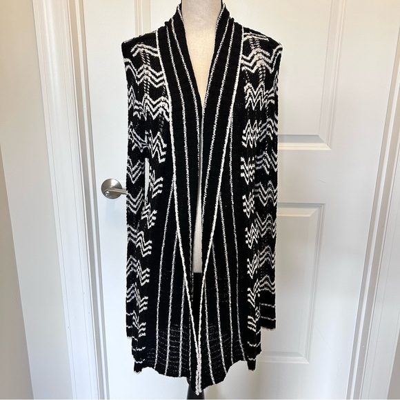 BCBGMaxAzria Black and White Open Front Cardigan SZ XL - Picture 1 of 6